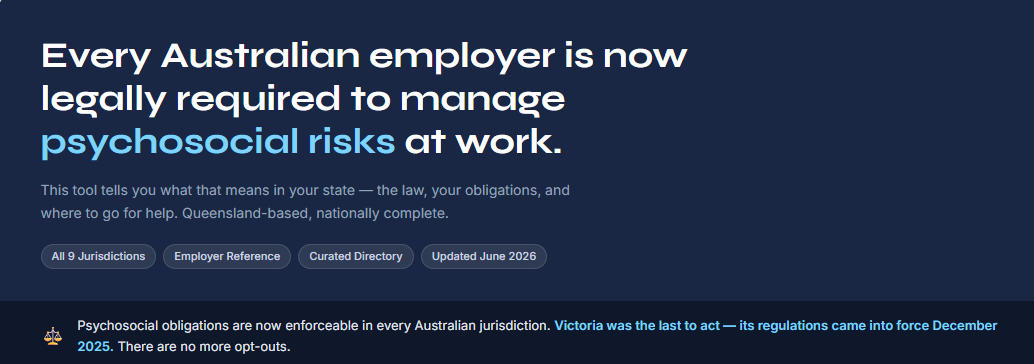 Psychosocial Hazards Employer Hub screenshot
